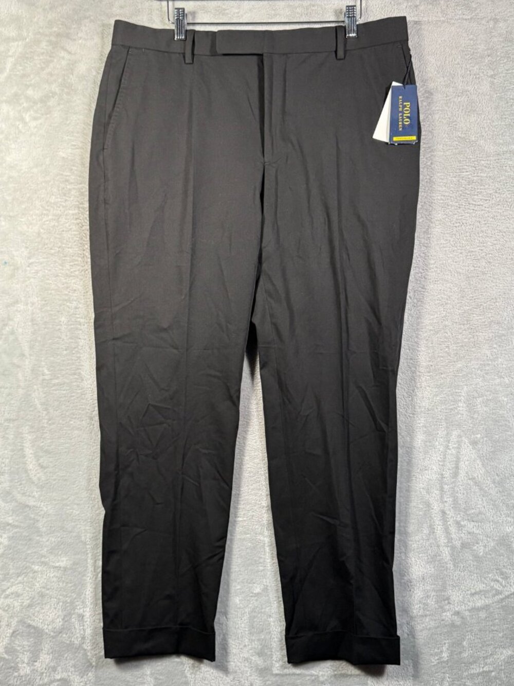 Polo Ralph Lauren Dress Pants Mens 36x30 Black Wool Blend Stretch Cuffed $198